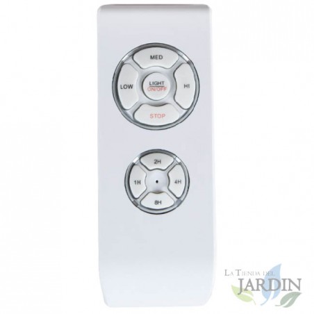 Orbegozo ceiling fan, LED light, remote control, natural wood blades.