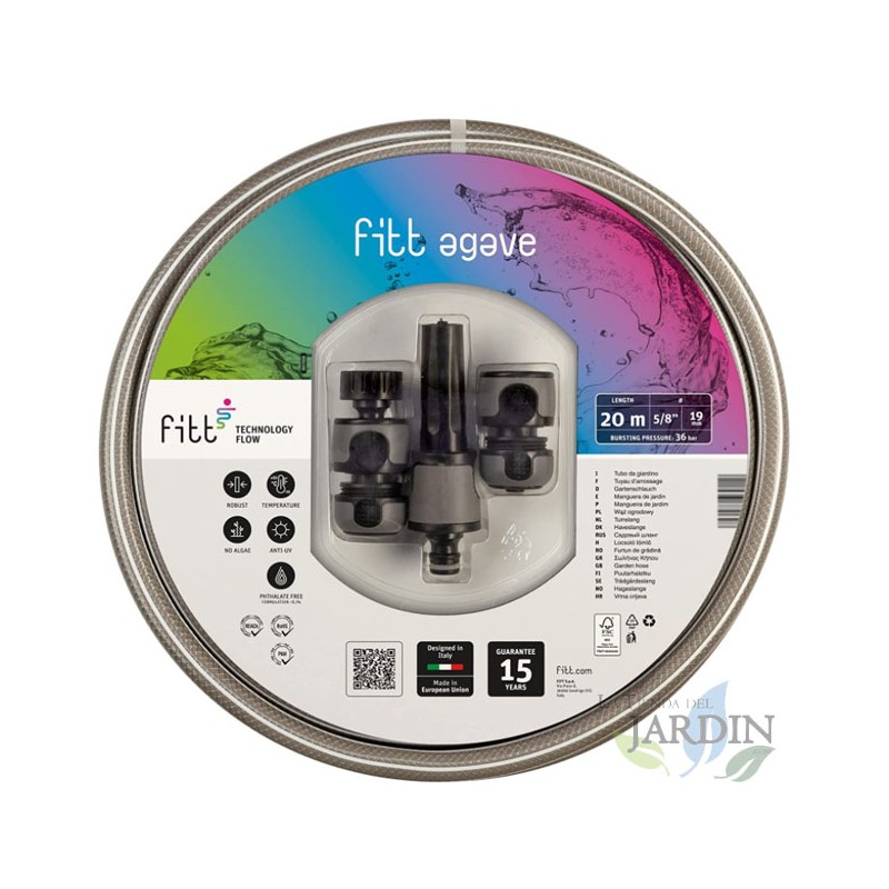 Kit de mangueira de jardim Agave 15 mm (15 m) + lança e acessórios | Irrigação eficiente Kit de mangueira de jardim Agave 15 mm (15 m) + lança e acessórios | Irrigação eficiente