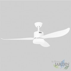 Ventilatore da soffitto con luce LED, 3 velocità, telecomando, 60W, bianco.	