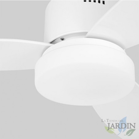 Ventilatore da soffitto con luce LED, 3 velocità, telecomando, 60W, bianco.