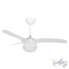 Ventilateur de plafond avec télécommande, 3 pales, 3 vitesses, blanc.