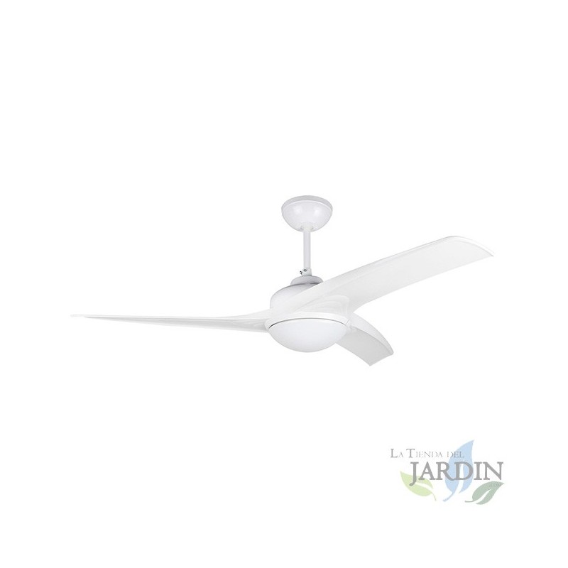 Ventilador de techo con luz y mando a distancia, 3 palas, blanco.