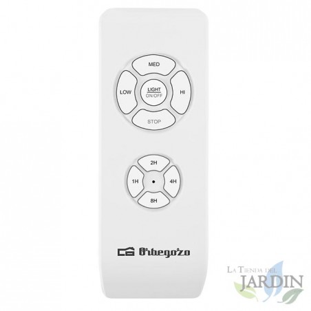 Ventilatore da soffitto Orbegozo con luce e telecomando, 4 pale, 3 velocità, argento.