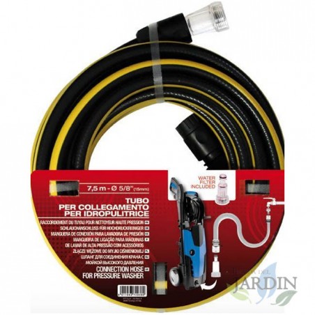 Hose kit for power washers with braided reinforcement and filter