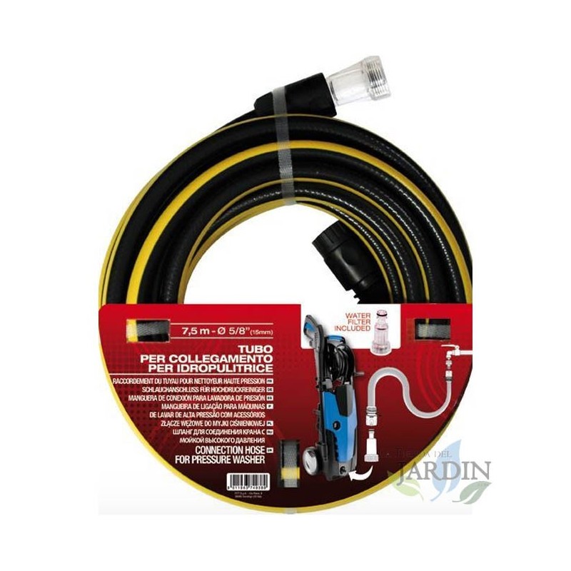 Pressure washer feed hose kit with braided reinforcement and filter