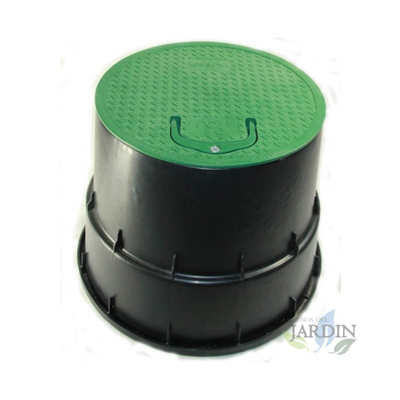 Runde Bewässerungsbox mit Griff, Deckel Ø25 cm, Boden Ø33 cm, Schwarz und Grün