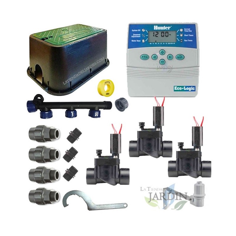 Kit profesional riego automático Hunter de 3 zonas 24v