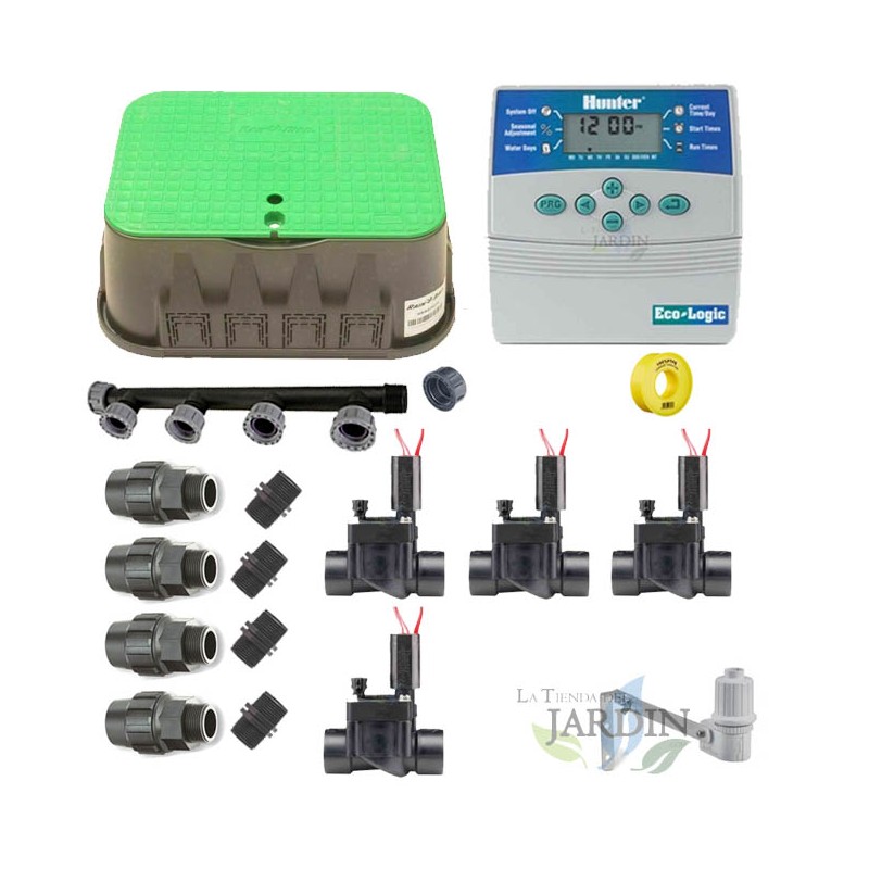 Hunter 24V 4-Zonen-Bewässerungsautomatik-Set für 32-mm-Rohre | Inklusive Programmiergerät, Magnetventilen und Zubehör Hunter 24V 4-Zonen-Bewässerungsautomatik-Set für 32-mm-Rohre | Inklusive Programmiergerät, Magnetventilen und Zubehör