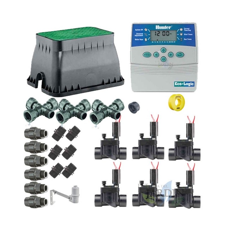 Kit de irrigação automática profissional Hunter de 6 zonas e 24 V