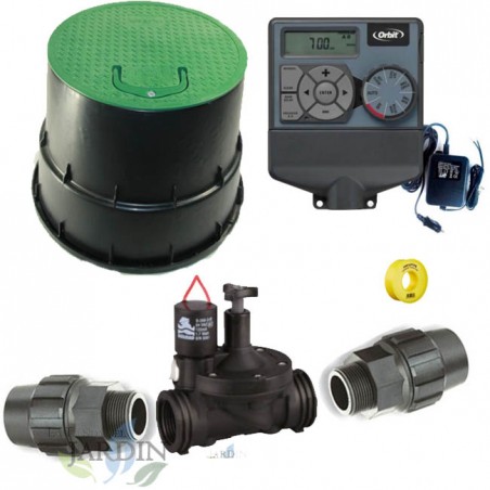 Kit di irrigazione automatico Orbit 24V a 1 zona per tubi da 32 mm | Include programmatore, elettrovalvola e accessori
