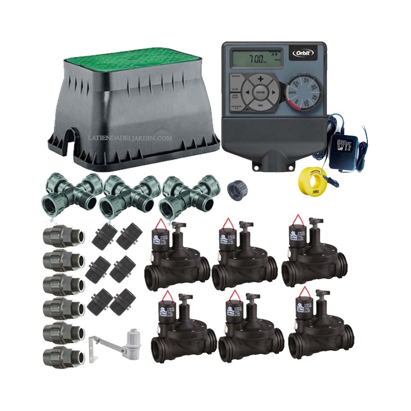Orbit 6-Zone 24V Automatic Irrigation Kit for 32mm Pipe | Includes Programmer, Solenoid Valves and Accessories Orbit 6-Zone 24V Automatic Irrigation Kit for 32mm Pipe | Includes Programmer, Solenoid Valves and Accessories