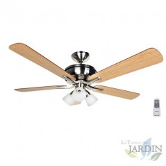 Ceiling fan with remote control, 5 reversible blades, 132 cm diameter,