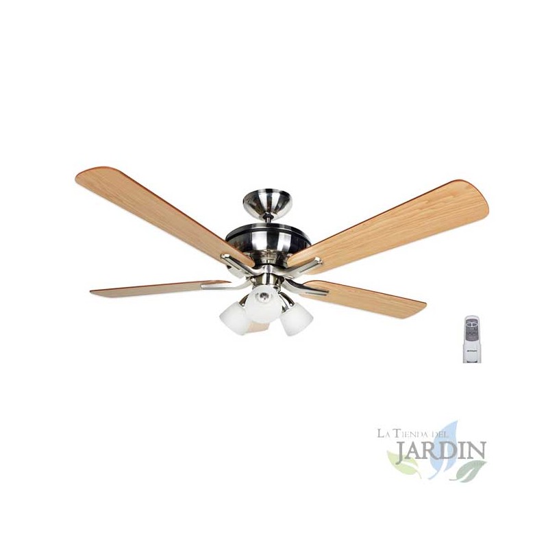 Ceiling fan with remote control, 5 reversible blades, 132 cm diameter,
