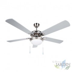 Ventilatore da soffitto con luce, 5 pale reversibili, diametro 132 cm, 3 velocità.