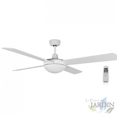 Ventilatore da soffitto Orbegozo con luce e telecomando, 4 pale, bianco.