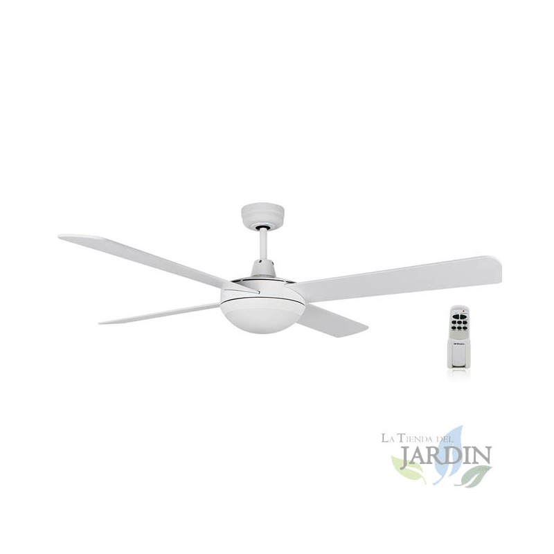 Ventilatore da soffitto con luce e telecomando, 4 pale, bianco.