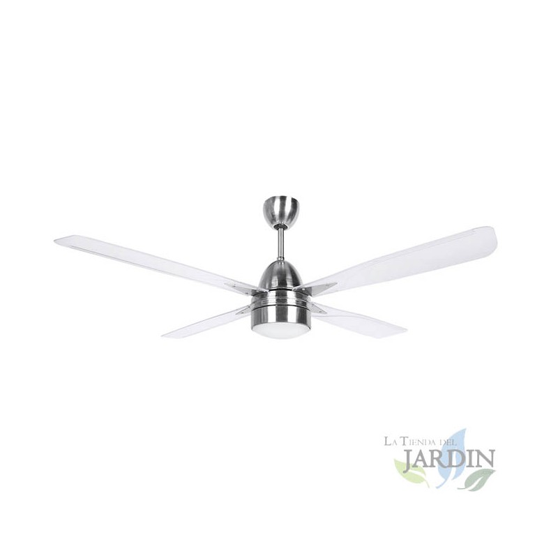 Ventilatore da soffitto Orbegozo con luce e telecomando, 4 pale, acciaio inox. Ventilatore da soffitto Orbegozo con luce e telecomando, 4 pale, acciaio inox.