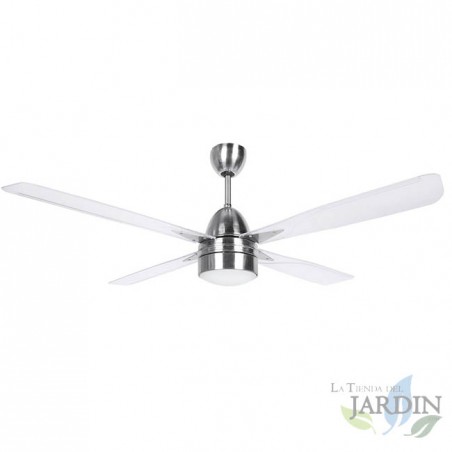 Deckenventilator Orbegozo mit Licht und Fernbedienung, 4 Flügel, Edelstahl.