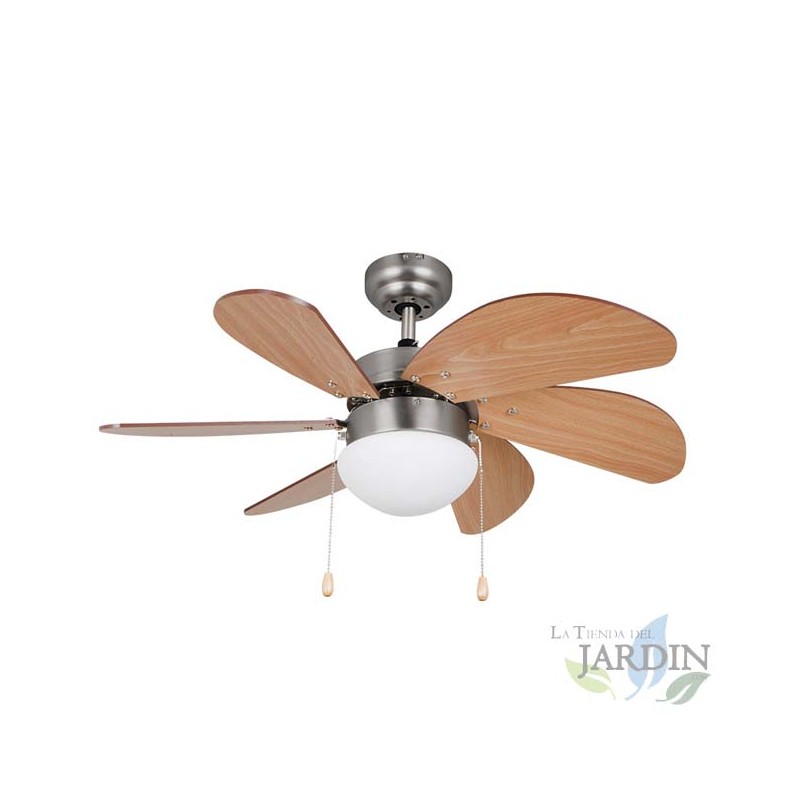 Ventilatore da soffitto con luce, 3 velocità, 6 pale in legno, 50W. Ventilatore da soffitto con luce, 3 velocità, 6 pale in legno, 50W.