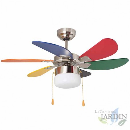 Ventilatore da soffitto con luce, 6 pale multicolori, 3 velocità
