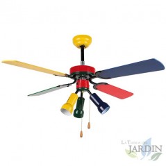 Ventilatore da soffitto con luce, 4 pale multicolori, 3 velocità.