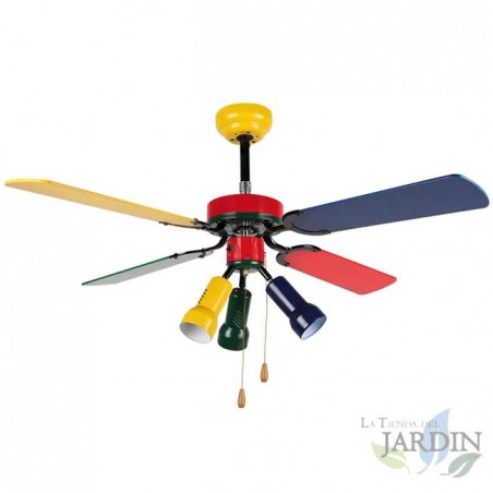  Orbegozo Deckenventilator mit Licht, 4 mehrfarbige Flügel, 3 Geschwindigkeiten.