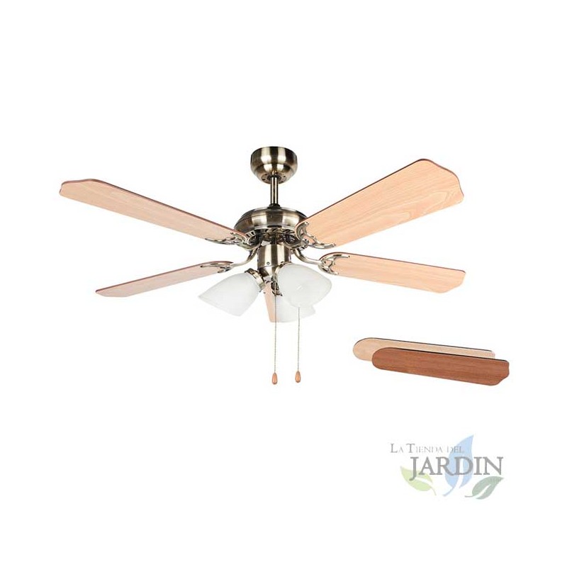 Ceiling fan with light, 5 reversible blades, diameter 105 cm.