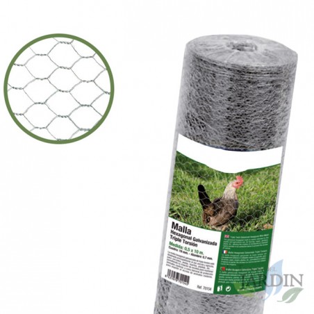 Malla metalica hexagonal antitorsion 1 x 50 m, cuadros 13mm para cercados, granjas, animales