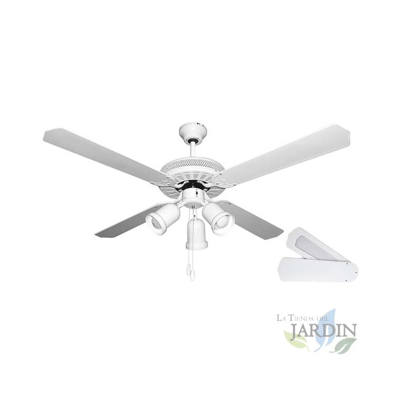 Ventilateur de plafond Orbegozo avec lumière, 4 pales réversibles, blanc, CT35132B