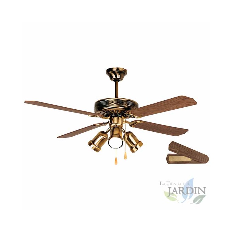 Ventilatore da soffitto Orbegozo | Luce LED | 4 pale reversibili | 3 velocità | Colore oro antico | Stile sofisticato