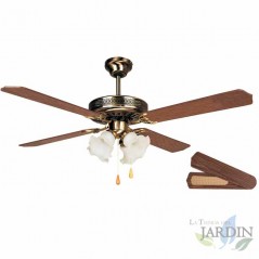 Ventilador de teto com luz, 4 pás reversíveis, diâmetro 132 cm, 60 W e 3 velocidades, madeira