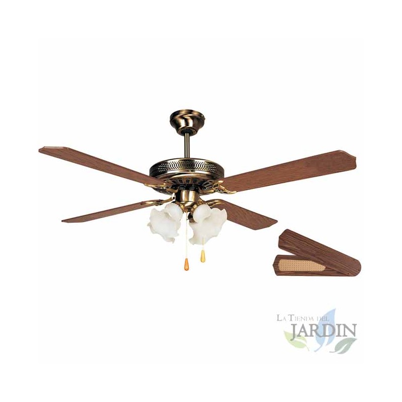 Ventilateur de plafond Orbegozo avec lumière, 4 pales réversibles, 132 cm, 60W et 3 vitesses, CT10132M