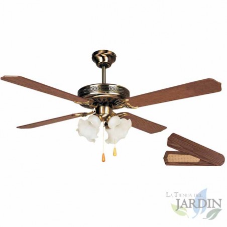 Ventilateur de plafond Orbegozo CT10132M, 132 cm, 60 W | Éclairage LED | 4 pales réversibles | 3 vitesses | Bois