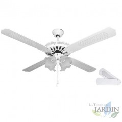 Ventilatore da soffitto con luce, 4 pale reversibili, bianco.