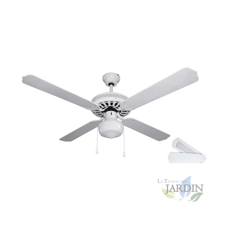 Ceiling fan with light, 4 reversible blades, white, 60W.