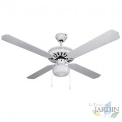 Ventilador de techo Orbegozo con luz, 4 palas reversibles, color blanco, 60W.