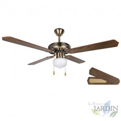 Ventilador de teto com luz, 4 pás reversíveis, 60 W, ouro velho.
