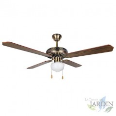 Ventilador de techo Orbegozo con luz 60W | 4 aspas reversibles | Acabado oro viejo | 3 Velocidades