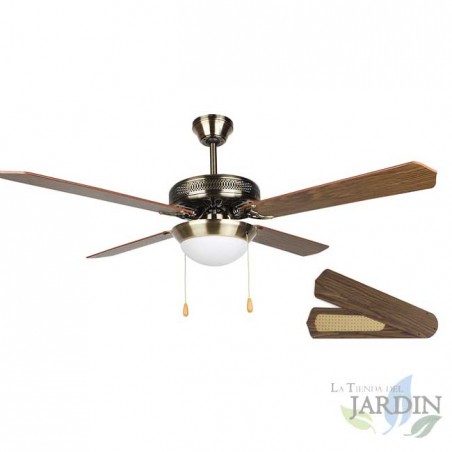 Ventilador de techo Orbegozo con luz, diámetro 132 cm, 4 palas reversibles, 3 velocidades, 60 W, oro viejo