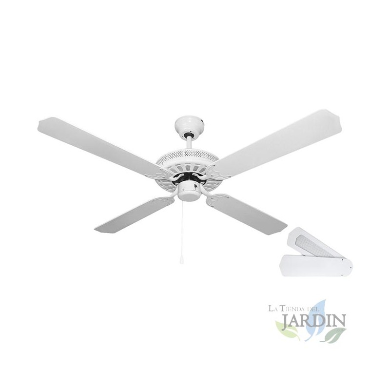 Ventilateur de plafond Orbegozo sans lumière CF07132B, 4 pales réversibles, blanc