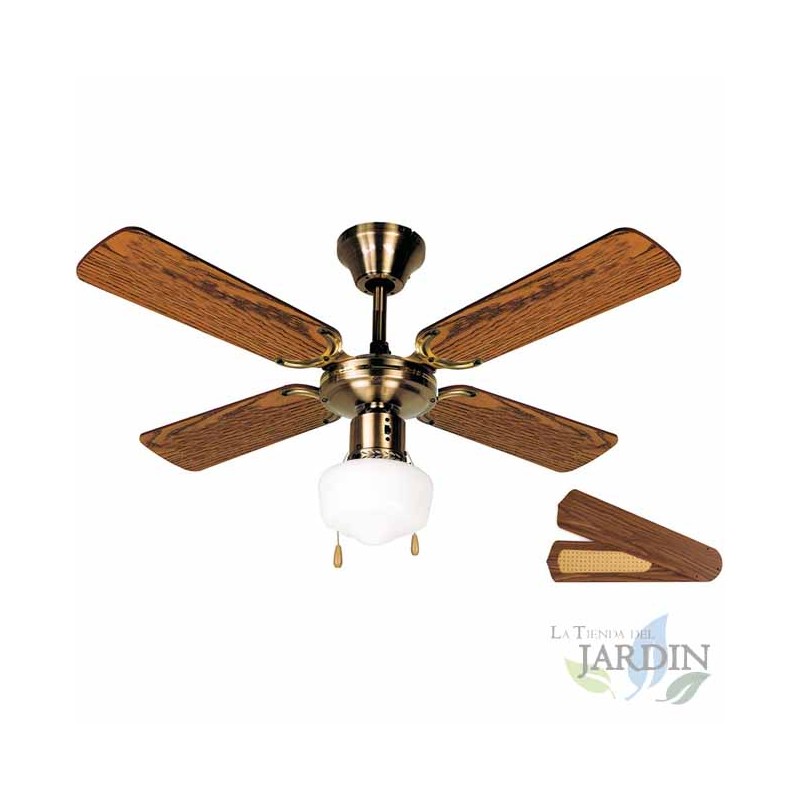 Ventilateur de plafond avec lumière, puissance 50 W, diamètre 105 cm, 4 pales réversibles, vieil or