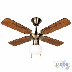 Ventilatore da soffitto con luce, potenza 50 W, diametro 105 cm, 4 pale reversibili, oro antico