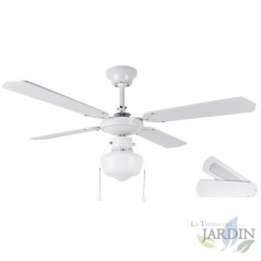 Ventilador de teto com luz, 4 pás reversíveis, branco