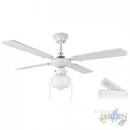 Ceiling fan with light, 4 reversible blades, white