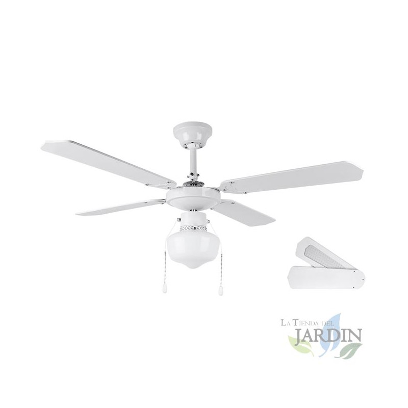 Ventilateur de plafond avec lumière, 4 pales réversibles, blanc