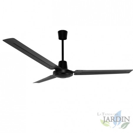 Deckenventilator mit Wandfernbedienung, 3 Metallflügel, schwarz.