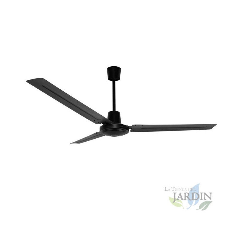 Ceiling fan with wall remote control, 3 metal blades, black.