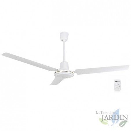 Ventilatore da soffitto Orbegozo con comando a parete, 3 pale in metallo, 5 velocità, bianco.