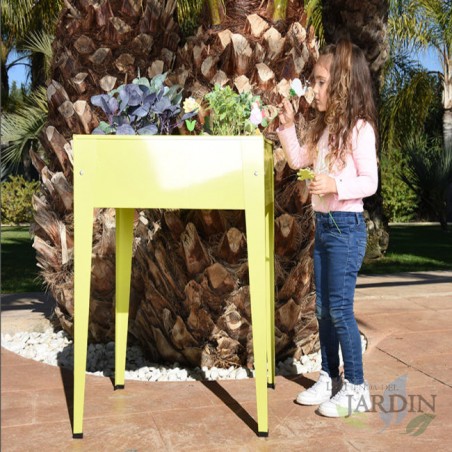 Mesa de cultivo metálica cuadrada 60 x 60 x 82 cm amarilla