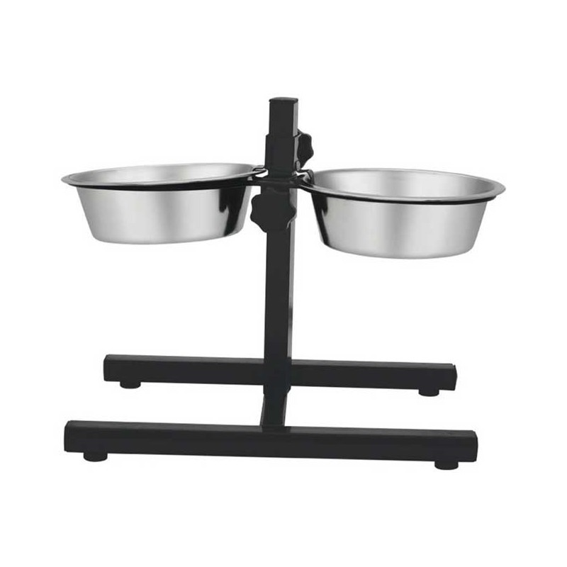 Distributeur double de gamelles et d'eau pour chiens et chats | 2 gamelles en acier inoxydable (29 cm) | Support stable et régla Distributeur double de gamelles et d'eau pour chiens et chats | 2 gamelles en acier inoxydable (29 cm) | Support stable et régla